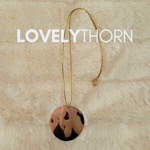 BOUTIQUE // iridescent pearly pink brown round shell pendant gold chain necklace